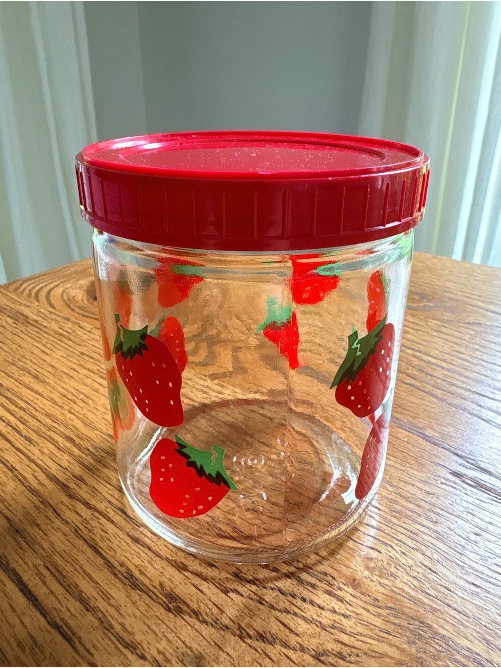 Vintage Red Strawberry Glass Storage Jar with Lid ~14 ozs. - Picture 4 of 13